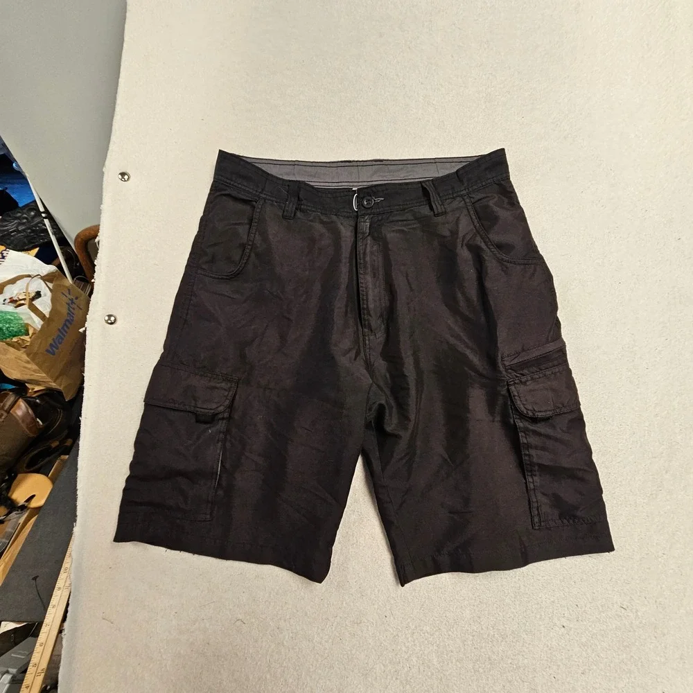 Burnside Mens Black Cargo Shorts Size 34 Utility Multi Pocket Casual Outdoor